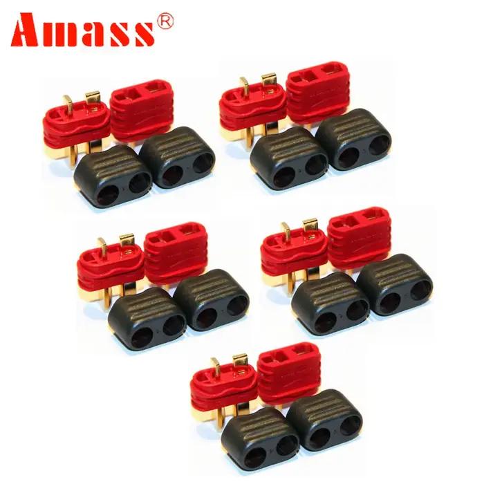 Amass – connecteurs mâles femelles Deans, 50 paires, prise en T, balle en laiton à 2 broches avec couvercle gaine, prise en T pour Batteries Lipo, pièces de modèle RC
