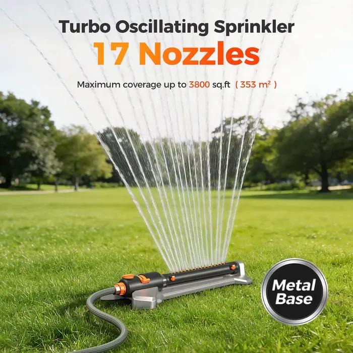 Arroseur oscillant Diivoo Metal Turbo avec commandes de portée réglables à 3 voies