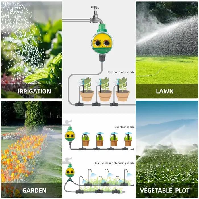 Nouvelle version améliorée du robinet d'arrosage automatique électronique en plastique vert pour jardin extérieur avec minuterie et tuyau d'irrigation