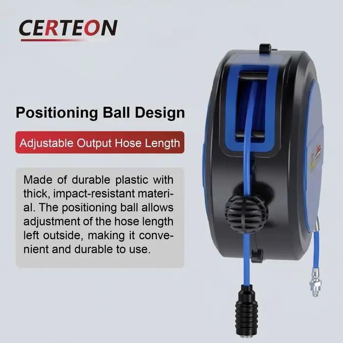 Enrouleur Automatique 10-25m Tuyau PU pour Eau Air ou Câble Bobine à Rappel