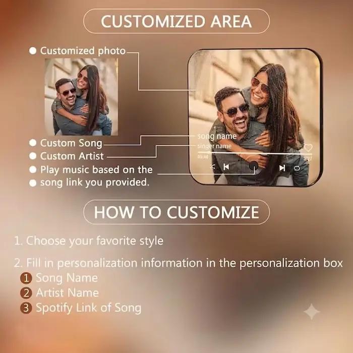 Aimant de réfrigérateur musical personnalisé avec cadre coloré, album musical jouable, autocollant mural photo, cadeau d'anniversaire parfait pour les couples