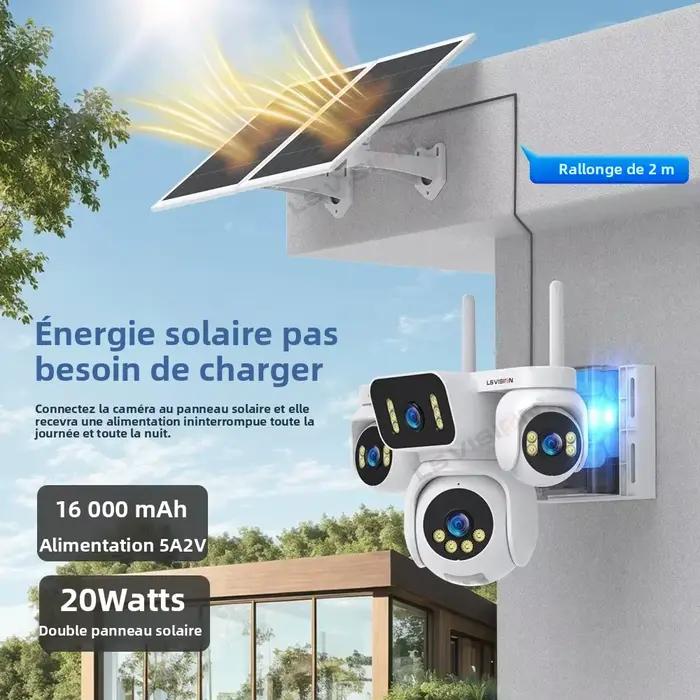 LS VISION 10K AOV 4G Cloud SIM caméra solaire quatre écrans extérieur 12X Zoom optique batterie caméra de sécurité solaire enregistrement 24/7