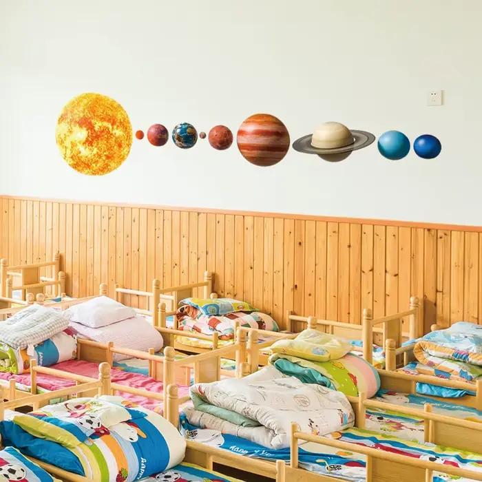 Autocollant Mural planète du système solaire 3D, pour chambres d'enfants, décoration de fond de chambre à coucher, papier peint de maison, décoration murale pour pépinière
