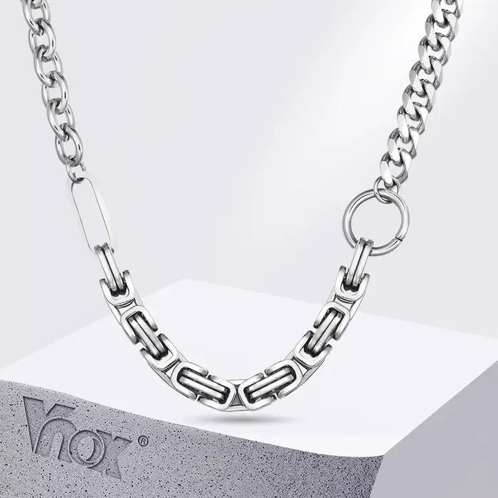 Vnox-Collier à maillons en acier inoxydable pour hommes et femmes, bijoux rock, style punk byzantin, en argent