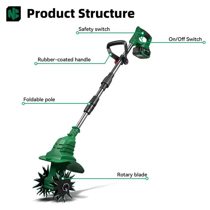 NEWBENY cultivateur de motoculteur électrique tondeuse à gazon Portable outil de tournage de sol de jardin sans fil pour broche de batterie Makita