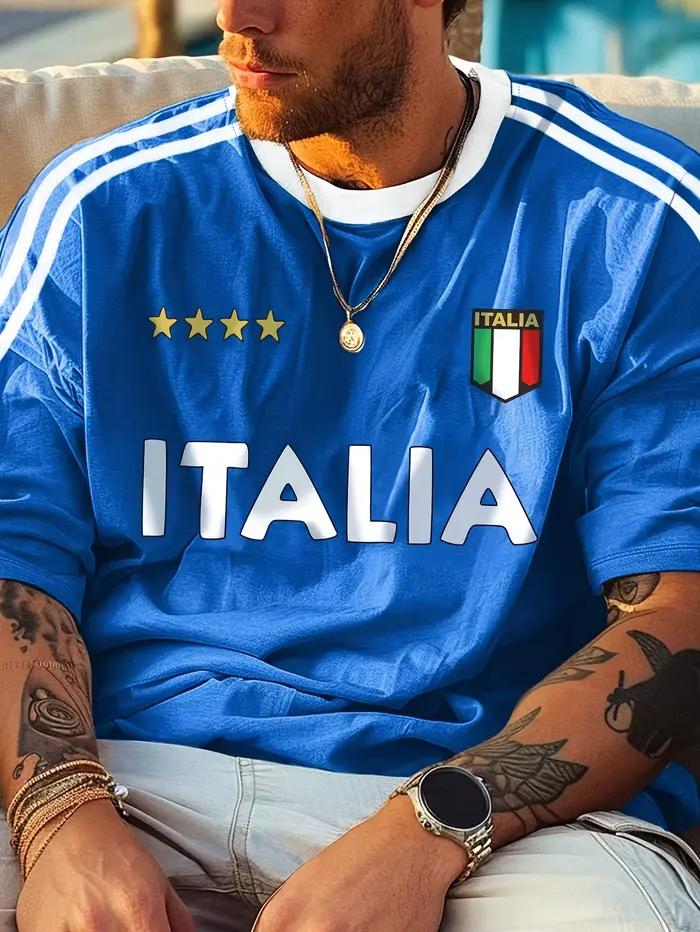 T-shirt orné du drapeau italien - adapté aux hommes et aux femmes - pour les activités estivales en plein air et les tenues de football - mode urbaine