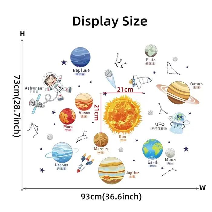Autocollants muraux de dessin animé de l'univers du système solaire, décoration de la maison, planètes, soleil, terre, lune et décoration de chambre d'enfant