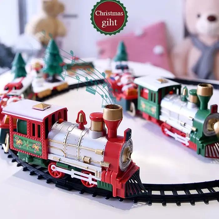 Train de noël jouets électriques décoration d'arbre de noël cadre de voie de Train voiture de chemin de fer avec son et lumière voiture de fer cadeaux de noël