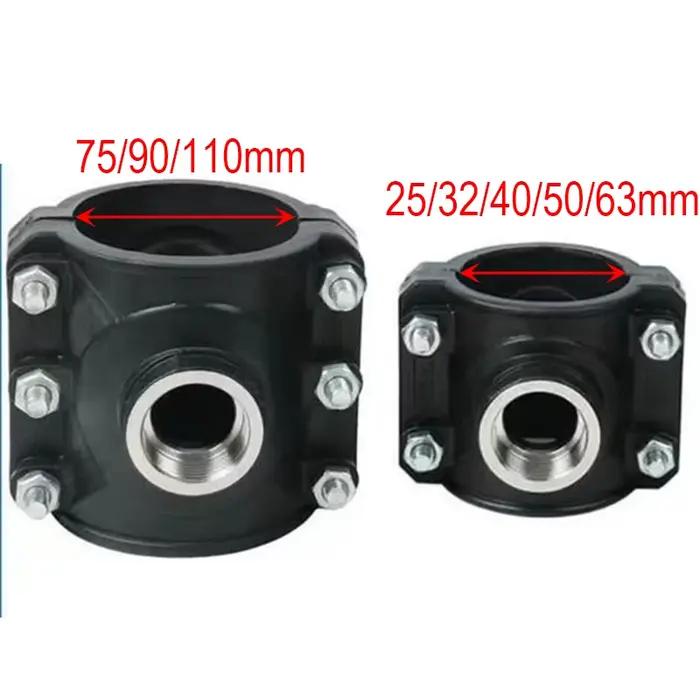 Raccord de tuyau HDPE, collier de serrage PE avec filetage en acier inoxydable 25-110 mm