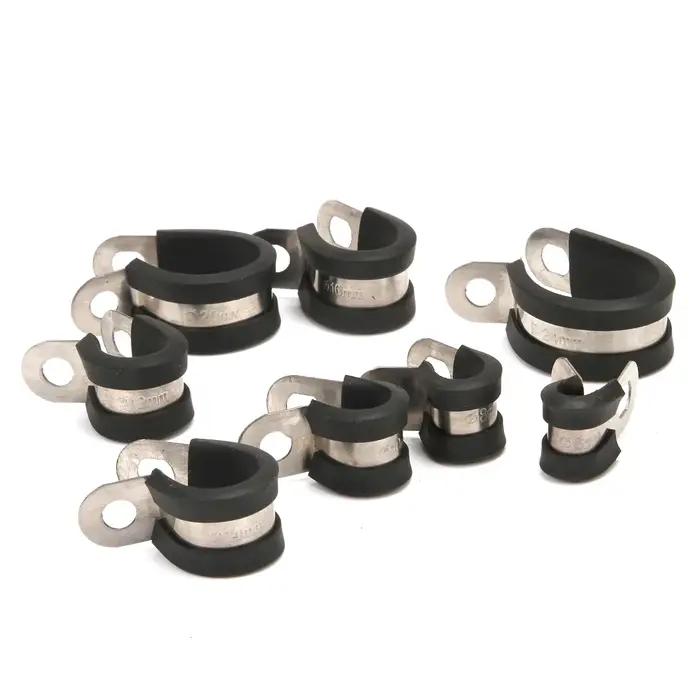 10 pièces/20 pièces doublées de caoutchouc P Clips câble montage tuyau collier de serrage tuyaux de fixation en acier inoxydable matériel attaches 6-24mm
