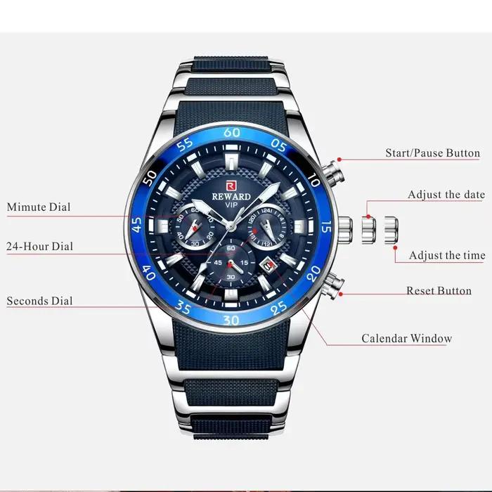 REWARD Relogios Masculino 81011M Montre Sportive en Silicone à Quartz pour Homme Étanche Calendrier Chronographe Montres Lumineuses pour Hommes Часы