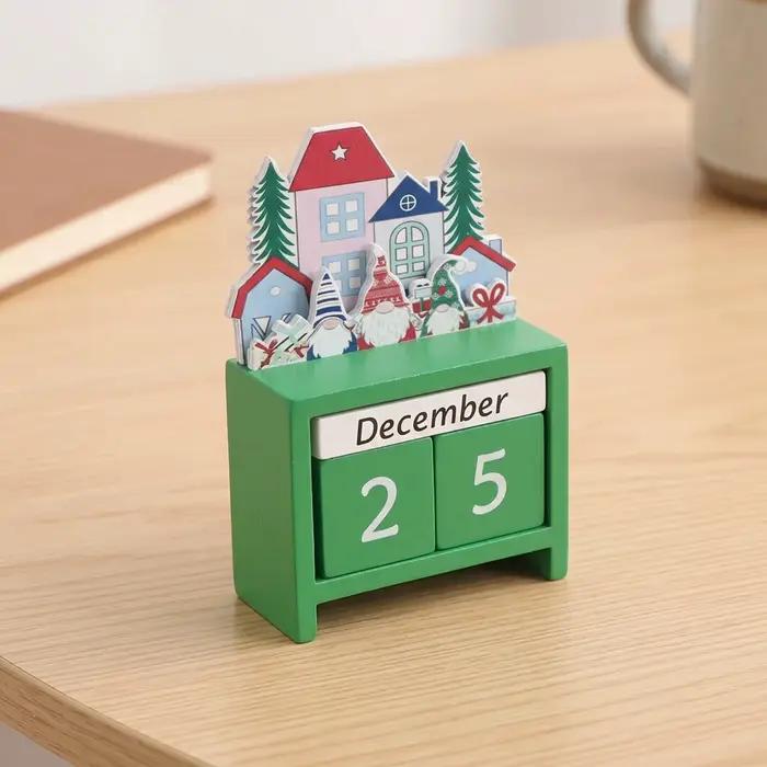Calendrier de l'Avent de Noël, décoration de bureau en bois, compte à rebours des jours jusqu'à Noël, ornements pour la maison, décoration de bureau - Père Noël