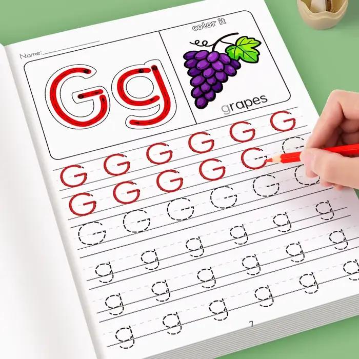 Cahier d'exercices d'écriture de l'alphabet anglais de 32 pages avec lettres colorées Practice-A-Z minuscules et majuscules, traçage, aide à l'apprentissage éducatif