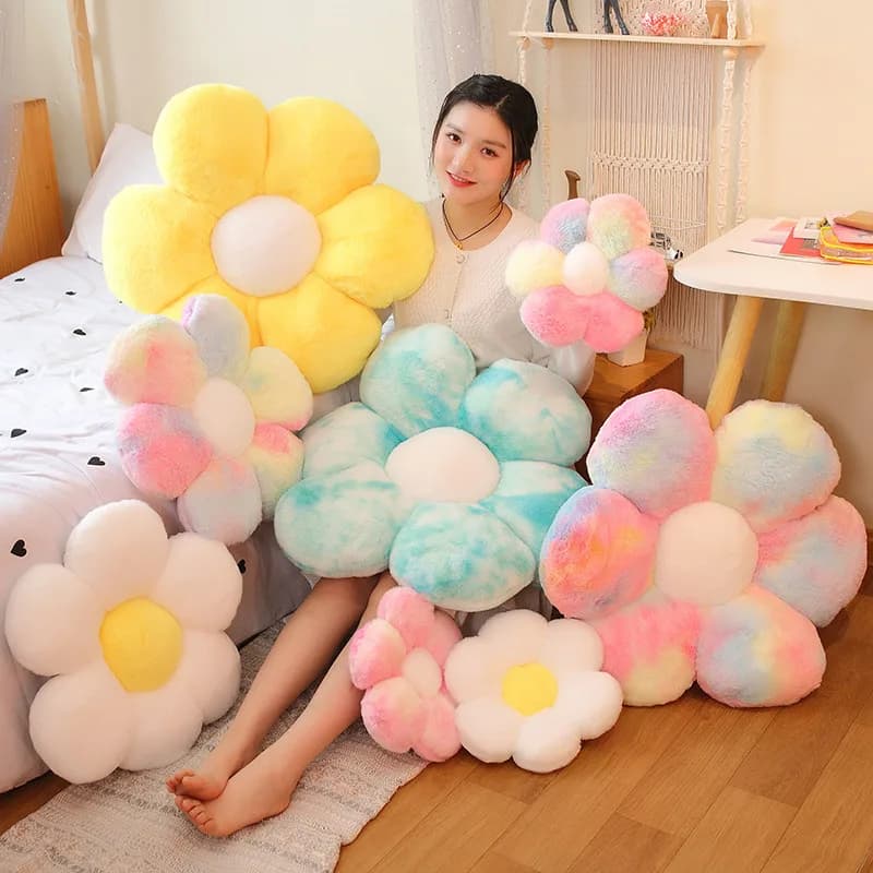 Coussin d'oreiller en peluche à fleurs colorées Kawaii, 30-65cm, tapis de plante de tournesol doux, 