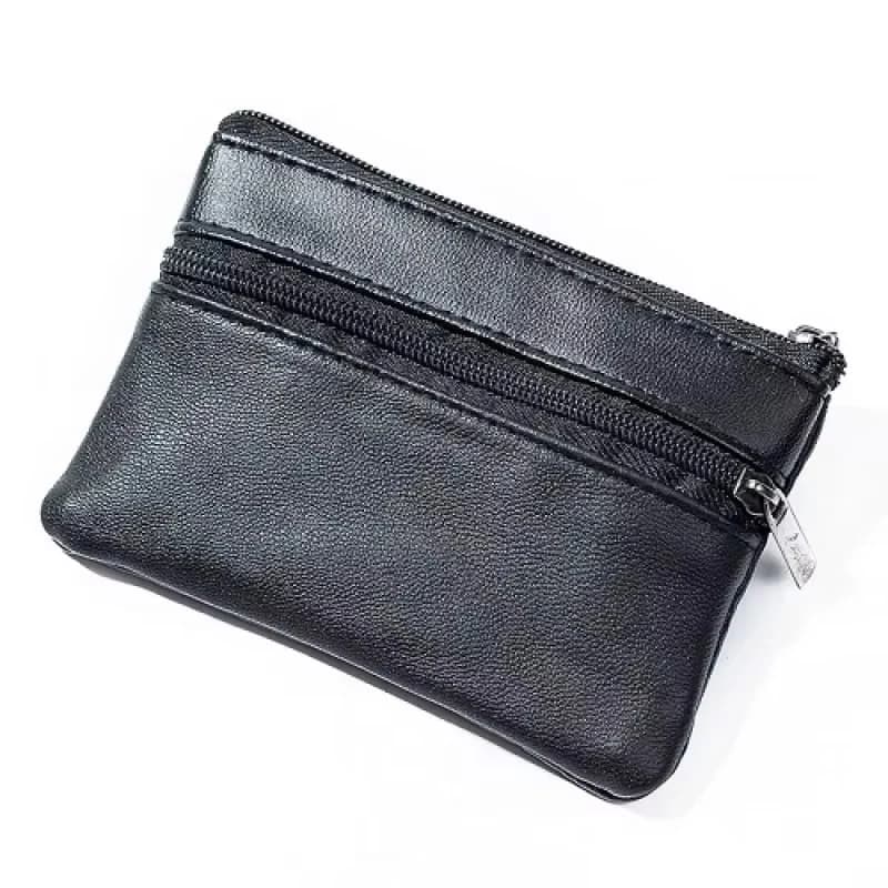 Porte-monnaie en cuir noir adapté aux hommes et aux femmes, mini portefeuilles à fermeture éclair, p