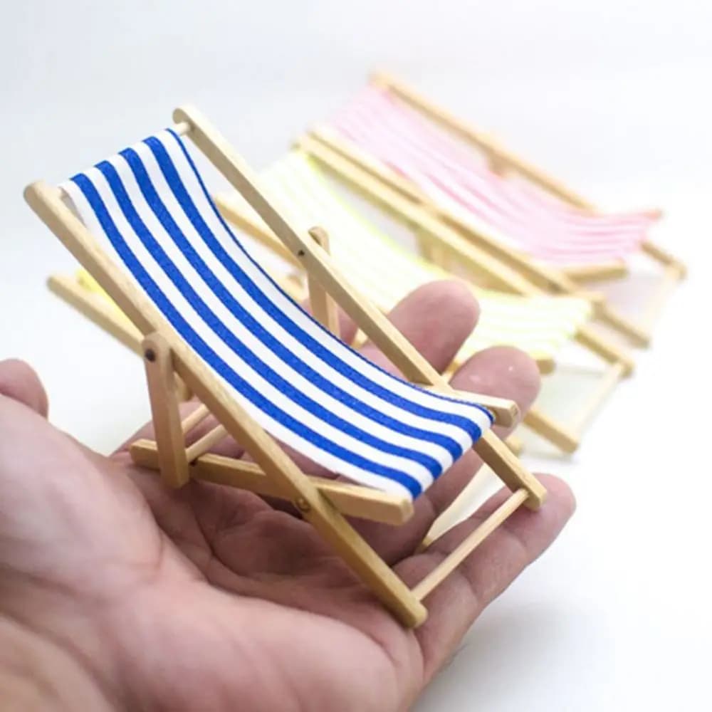 Chaise Longue Pliable en Bois à Rayures, pour Poupées, Jouets de Plage, Décor de Meubles de Maison, 