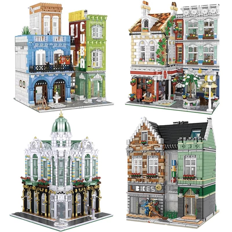 Creative Cuba Hotel City Street View Architecture Building Blocks Gem Shop Bicycle Store Micro Brick