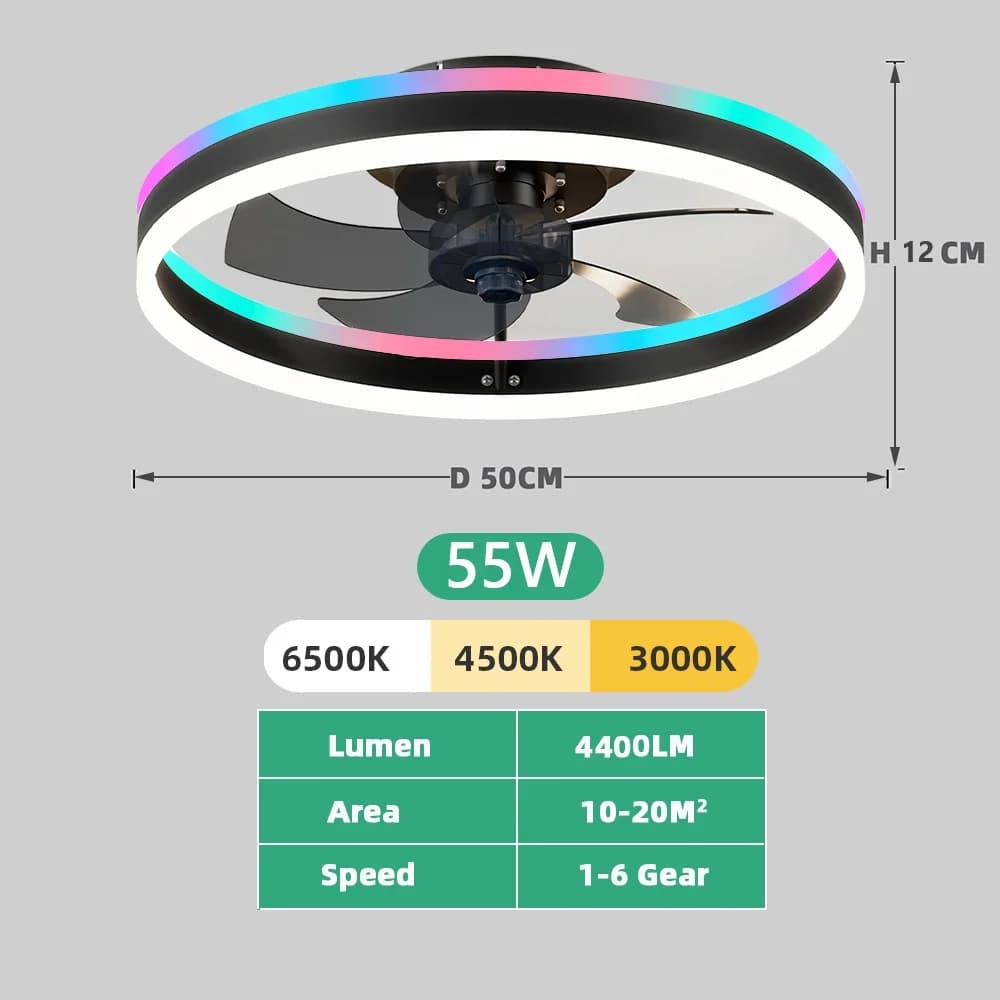 Ventilateur de plafond minimaliste avec lumière moderne intelligente minuterie et silencieux ventila