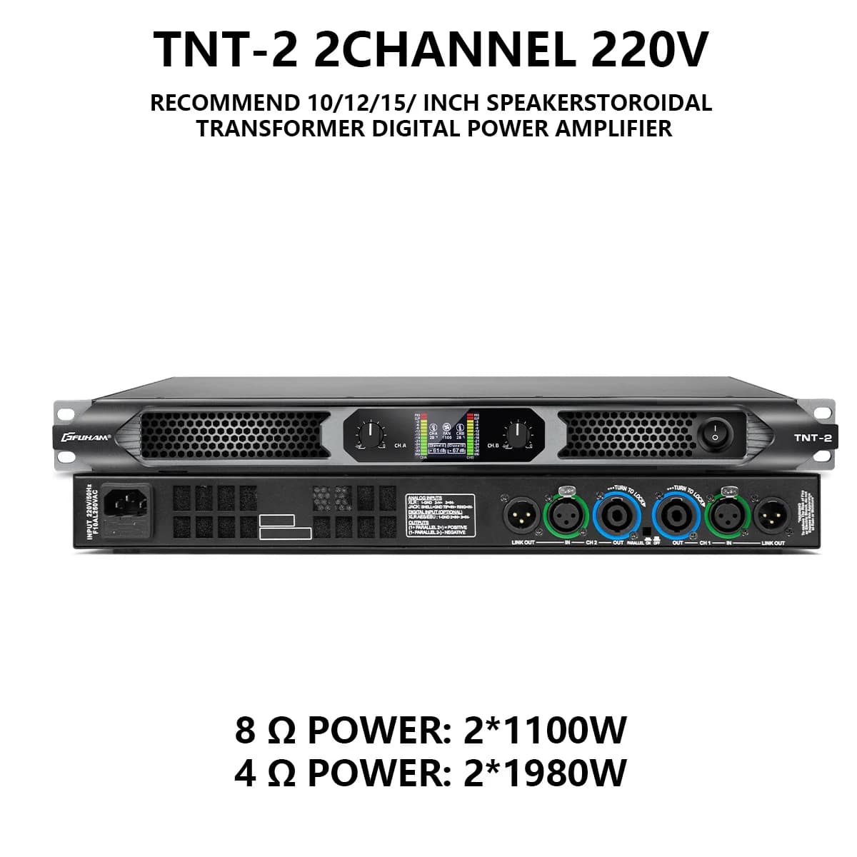 FUHAM TNT-2S/4S amplificateur de puissance numérique professionnel 2200W 8 Ohm 2/4 canaux DJ caisson