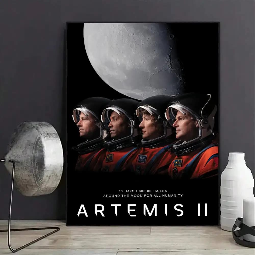 Affiche murale moderne sur toile, thème lancement de la fusée Artemis, peinture spatiale et calligra