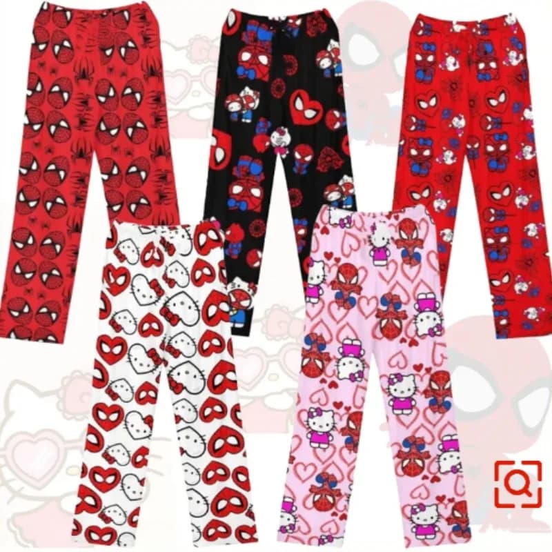 Hello Kitty-Pantalon de pyjama en coton Spider-Man pour femmes et hommes, bas de sommeil de dessin a
