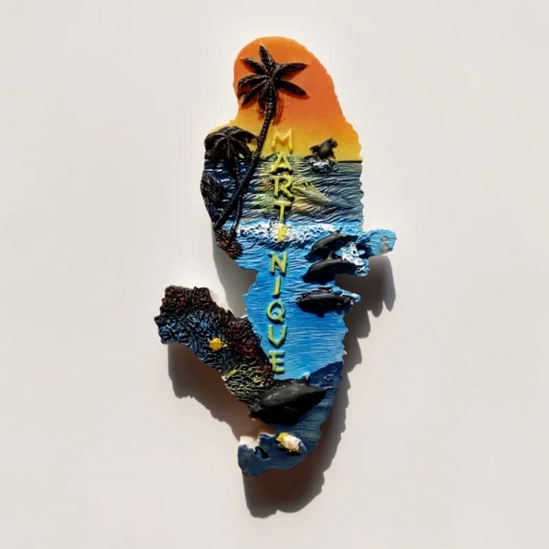 Martinique, France, 3D créatif, carte avec vue sur la mer, souvenirs touristiques, bâtons de réfrigé