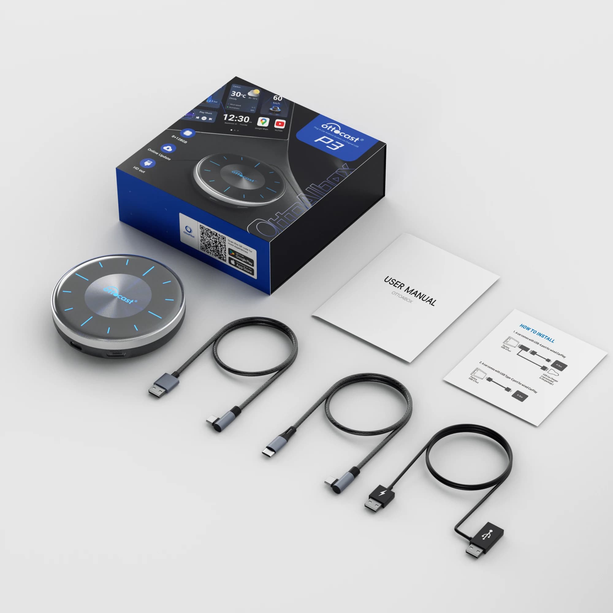 KantoAibox-Boîtier TV Android/CarPlay/AI sans fil, ocast P3, HDMI, pour YouTube, Netflix et Hulu, no