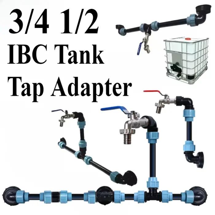 Adaptateur de robinet pour réservoir IBC, robinet fileté avec 1 tube et 2 connecteurs courbés, conne