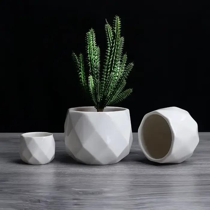 Pot de fleurs géométrique diamant créatif en céramique, conteneur de plantes succulentes simples, ja