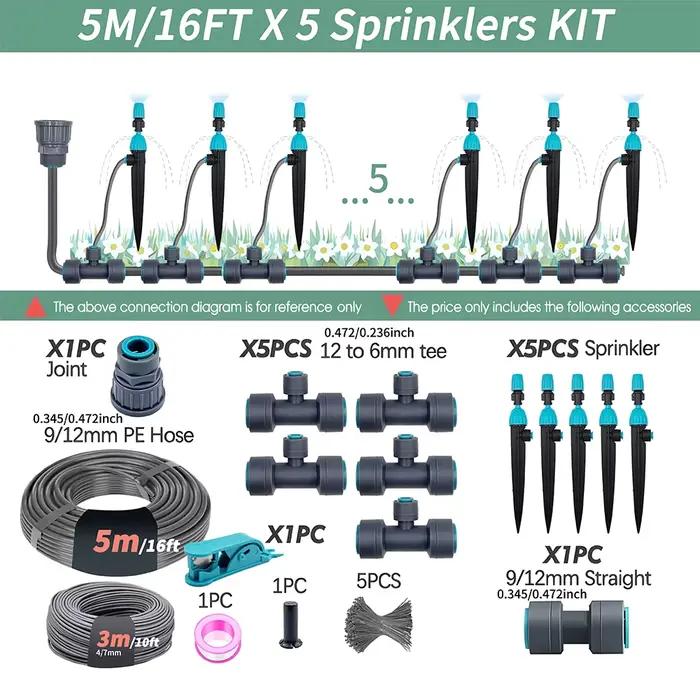 Système d'arrosage d'irrigation de jardin 3/8 ", tuyau PE 12mm 360 ° Pulvérisateur micro-goutte d'