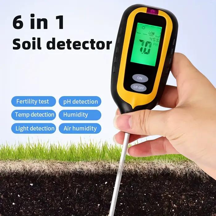 Testeur de sol numérique 6 en 1 multifonctionnel, analyseur de fertilité du sol, pH, température, lu
