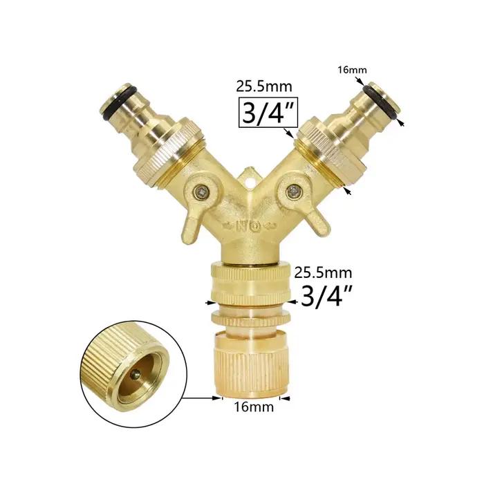 Séparateur de tuyau d'arrosage en laiton de 3/4 pouces, robinet à 2/4 voies, connecteur d'arrosage d