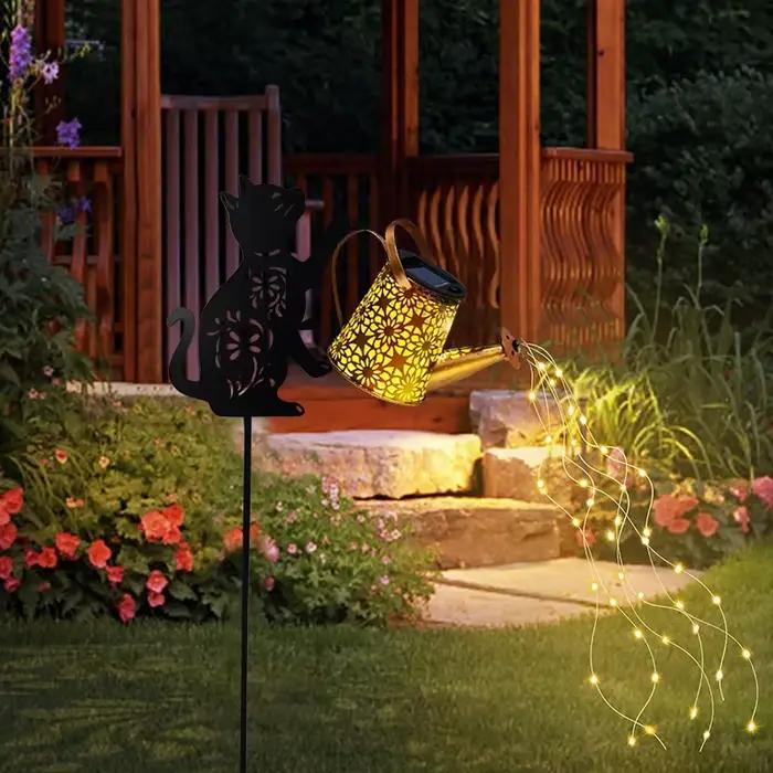 1 arrosoir solaire extérieur avec Silhouette de chat/chien, décoration de jardin solaire suspendue p