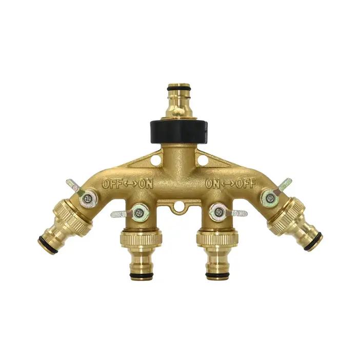 Séparateur d'eau du robinet de jardin à 4 voies, filetage 3/4 en laiton, tuyau d'eau, séparateur à 4