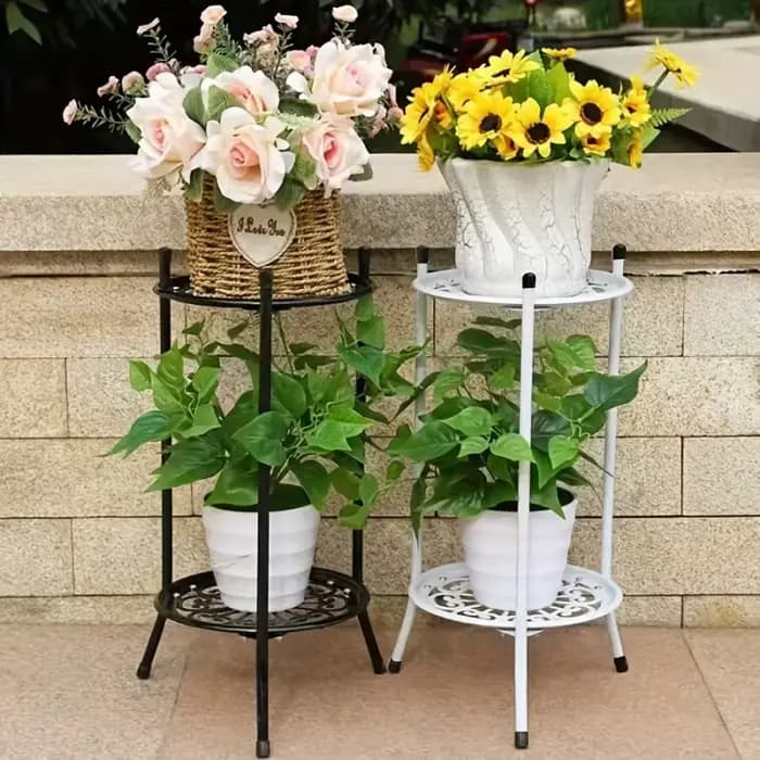 Support de Plante en Métal T1 à 2 Niveaux pour Décoration Intérieure et Extérieure, 1 Paquet