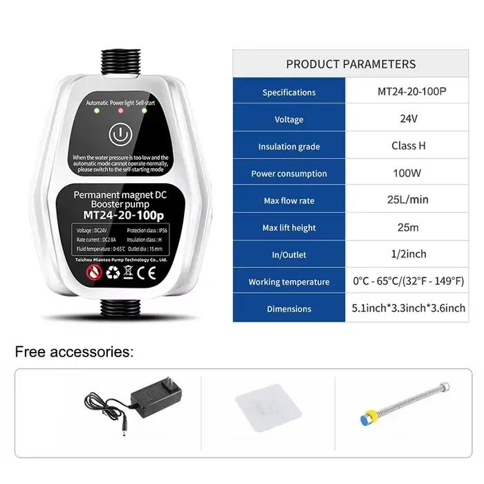 Pompe de surpression 100W 24V automatique silencieuse pour augmenter la pression de l'eau 25L/MIN, i
