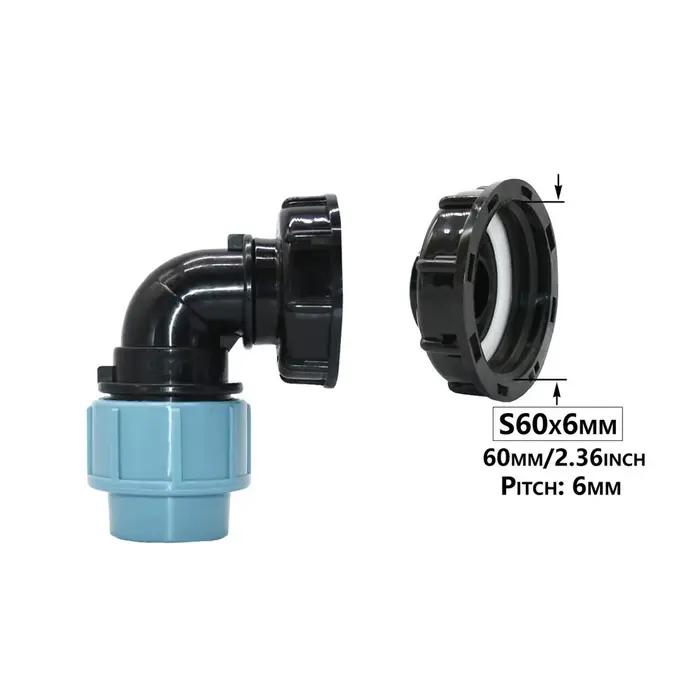Adaptateur IBC S60 x 20mm 25mm 32mm, Connecteur de Tube PE Coudé Mathiateur d'Eau Raccord de Tuyau e