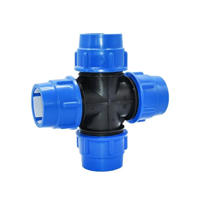Connecteur croisé de tuyau Pe 20/25/32/40/50/63mm, séparateur d'eau de tuyau d'eau en plastique à 4
