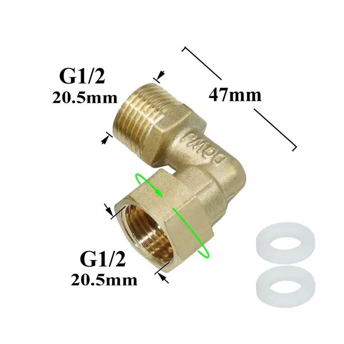 Connexion coudée en laiton 1/2 ", connecteur de tuyau d'eau fileté en métal et cuivre à 90 degrés, a