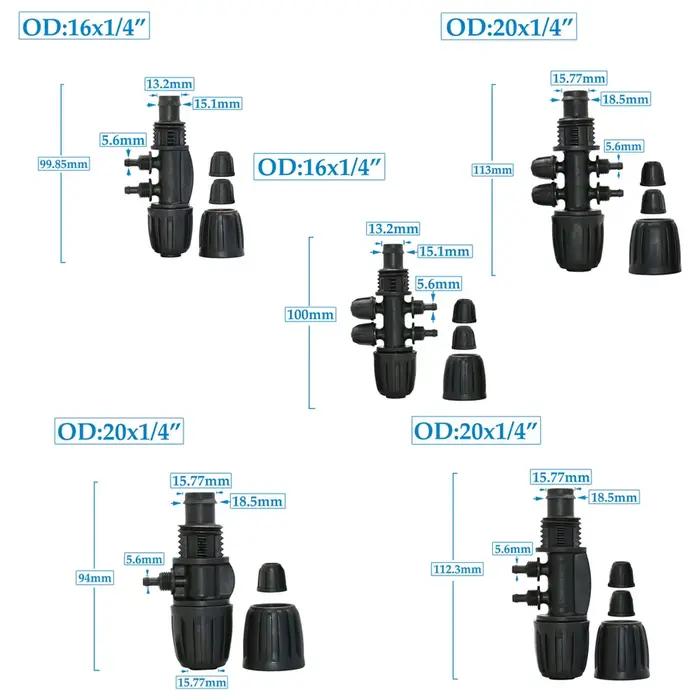 Connecteurs de tuyaux PE 16mm 20mm à 1/4 ", séparateur d'eau 1/2/4 voies, écrou de blocage 1/2 3/4 à
