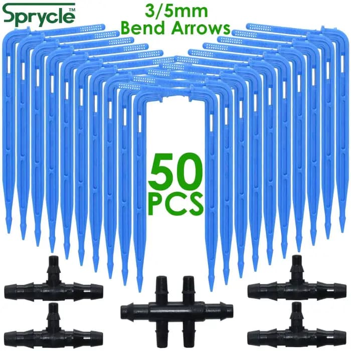 SPRYCLE 50X flèche courbée goutteur Micro Kit d'irrigation goutte à goutte émetteurs 3/5mm tuyau jar