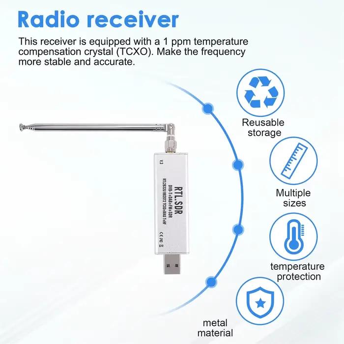 Excellent! RTL-SDR Blog RTL SDR récepteur V3 RTL2832U 0.1MHz-1.7GHz TCXO SMA récepteur Radio défini