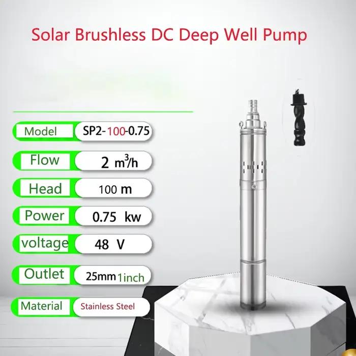 Pompe de puits profond Submersible solaire 750W 48V 60V 72V avec contrôleur intégré pompe à eau sola