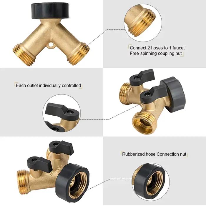 Séparateur de tuyau d'arrosage en laiton robuste à 4 voies, connecteur Bibcock, adaptateur de robine