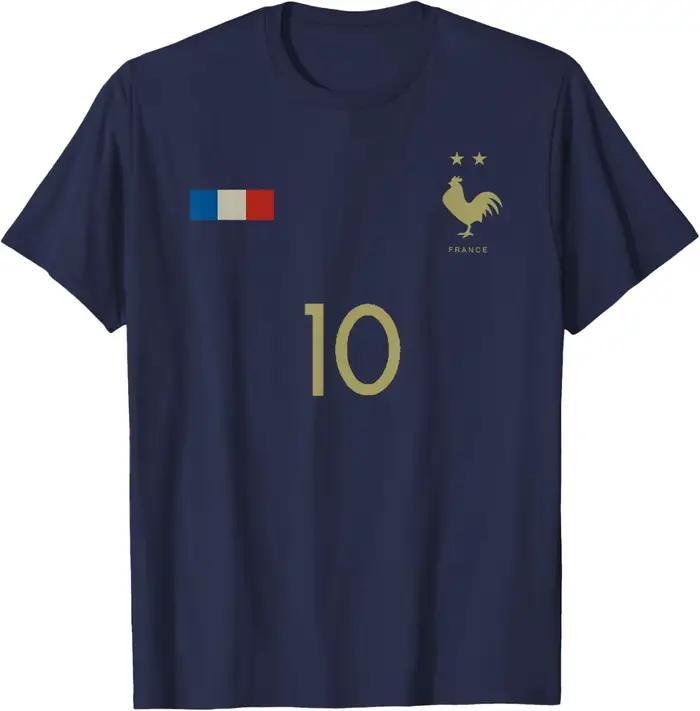 France Football numéro 10 rétro Football graphique T-Shirt respirant coton décontracté col rond T-Sh