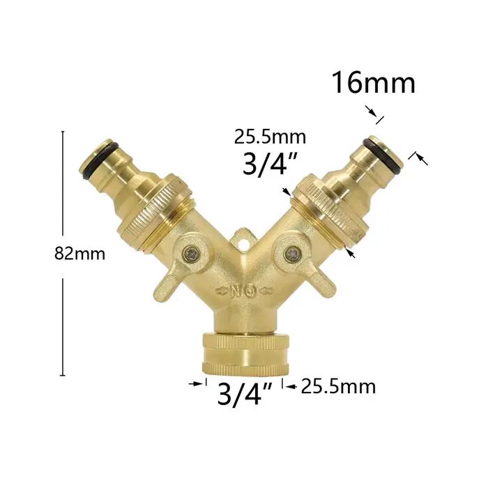 Séparateur de tuyau d'arrosage en laiton de 3/4 pouces, robinet à 2/4 voies, connecteur d'arrosage d