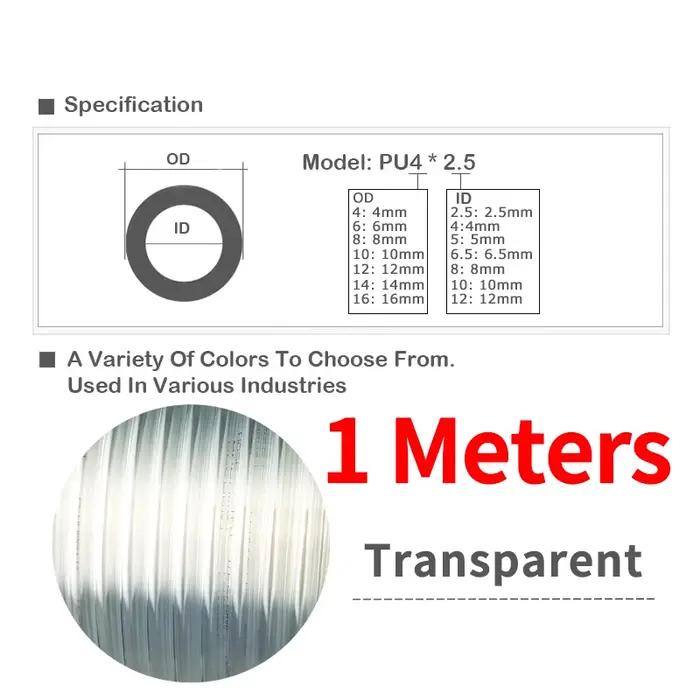 Tube d'air 1 M/Lot 8*5mm 10*6.5mm 12*8 14*10mm 16*12mm, tuyau en polyuréthane 4*2.5mm 6*4mm tuyau pn