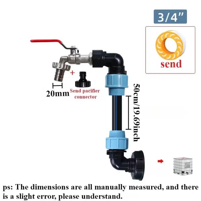 Adaptateur de robinet pour réservoir IBC, robinet fileté avec 1 tube et 2 connecteurs courbés, conne