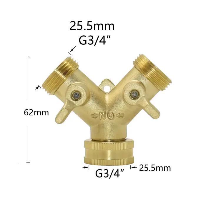 Séparateur de tuyau d'arrosage en laiton de 3/4 pouces, robinet à 2/4 voies, connecteur d'arrosage d