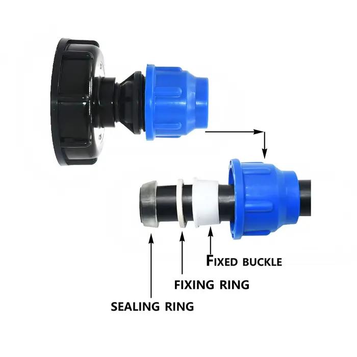 Adaptateur IBC S60 x 20mm 25mm 32mm, Connecteur de Tube PE Coudé Mathiateur d'Eau Raccord de Tuyau e